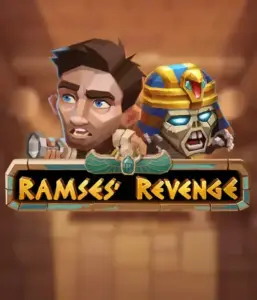 Dive into the thrilling world of Ramses' Revenge slot by Relax Gaming, showcasing a frightened explorer and a fierce mummy against an Egyptian tomb backdrop. This image depicts the adventure of ancient Egyptian myths, great for those interested in historical adventures, delivering a thrilling adventure. 